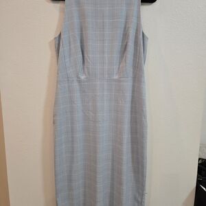 Ann Taylor Light Blue Plaid Midi Dress